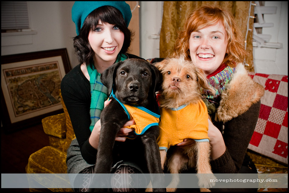 Bridget and Mya, with their puppies, Sadie and Chonto.