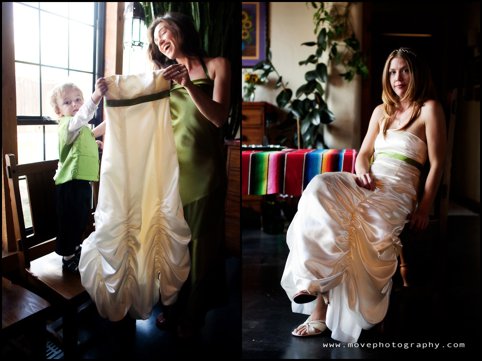 The homemade wedding dress didn't include straps for hanging but was one of